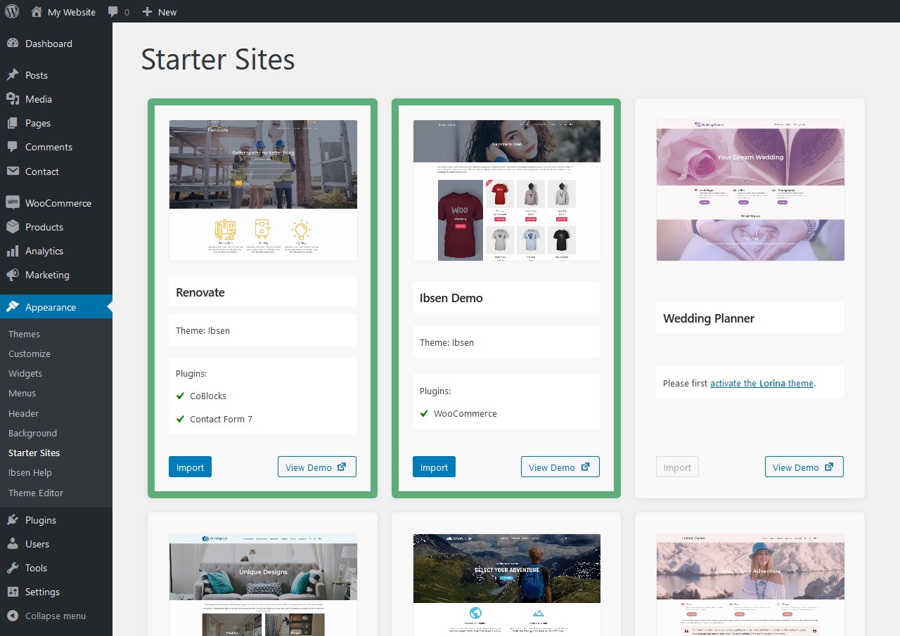 Starter Sites Plugin Screenshot