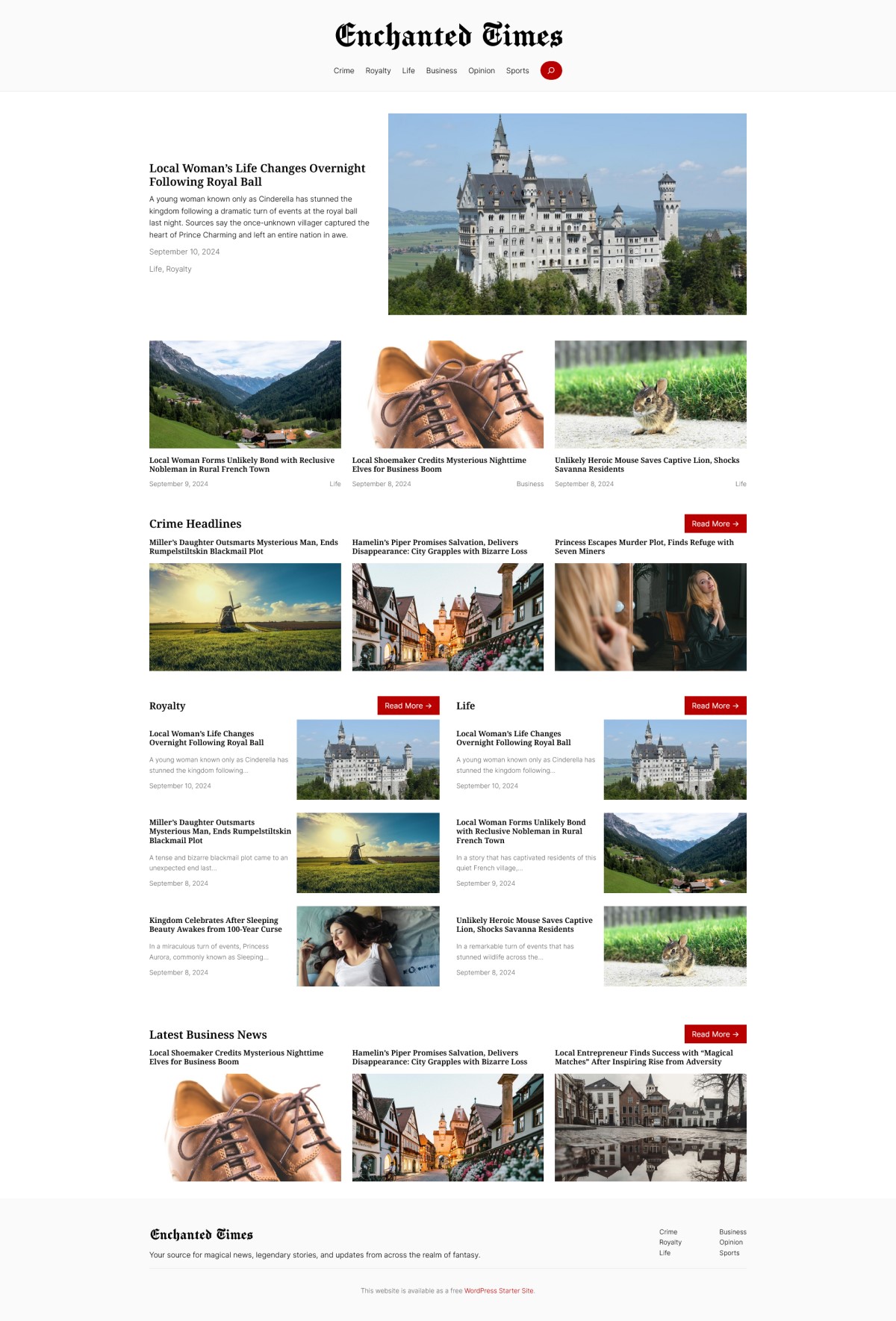 Starter site for a news website