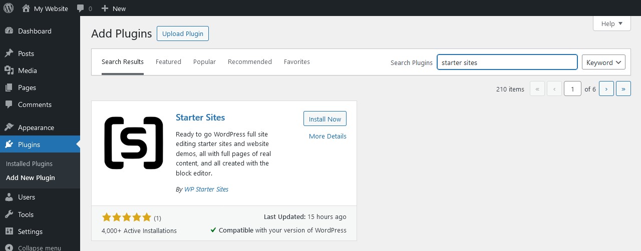Installing the Starter Sites plugin