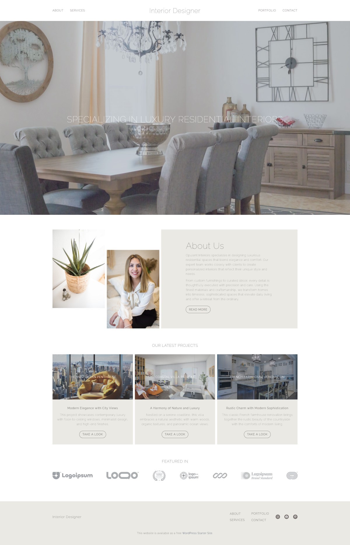Starter website for an interior designer