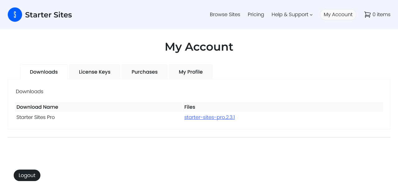 Viewing the downloads section in your account