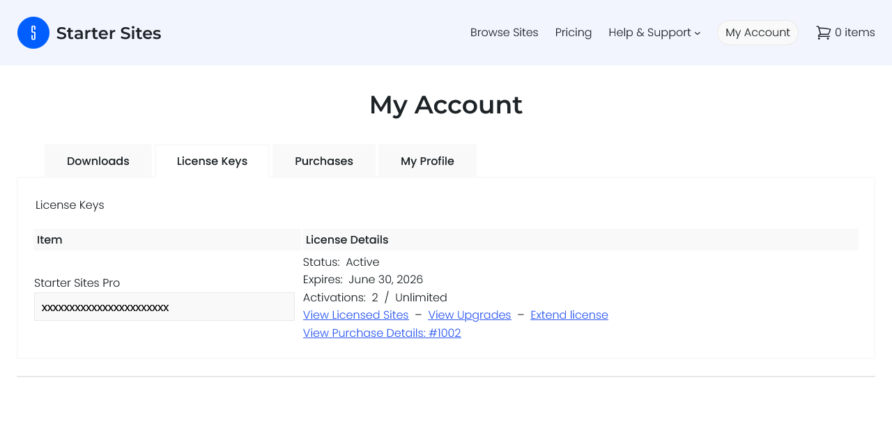 The license key of your purchased product