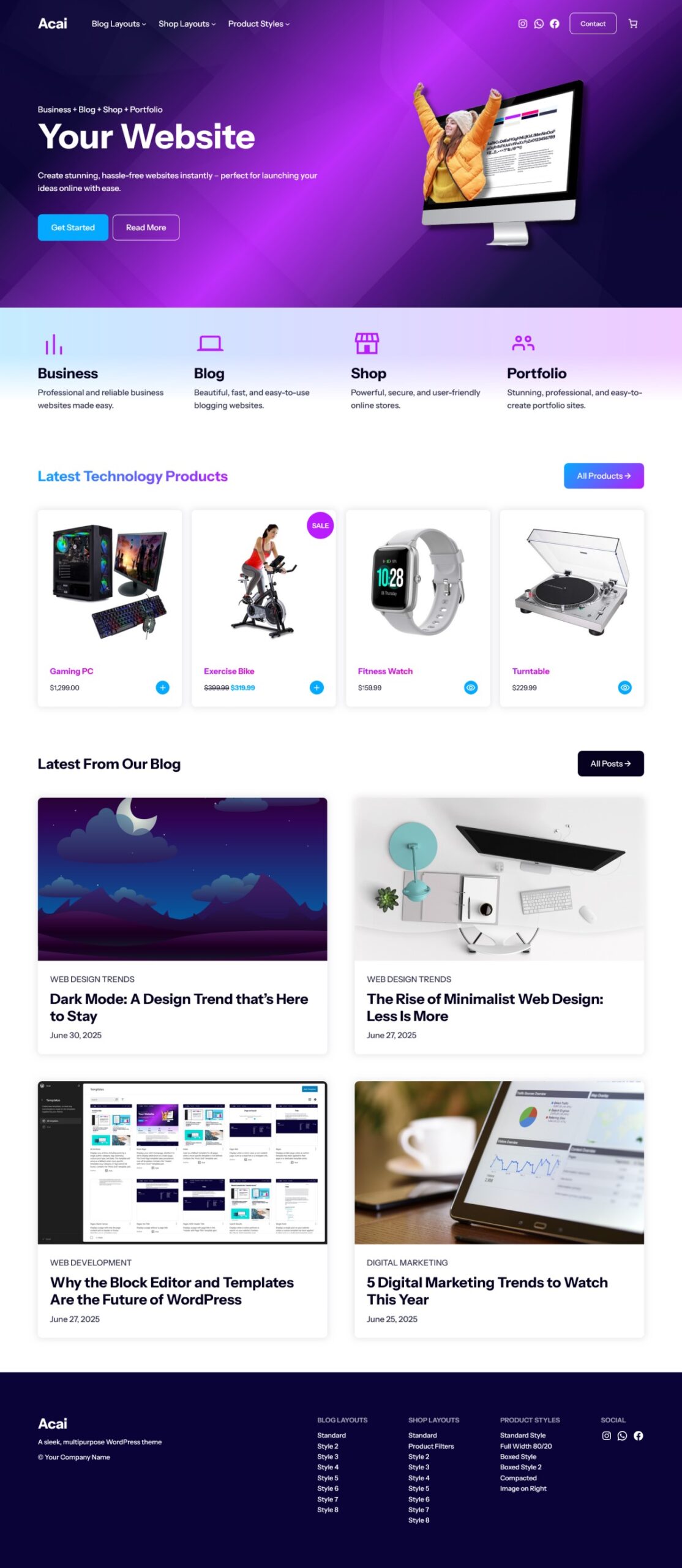 A starter site of the Acai theme demo