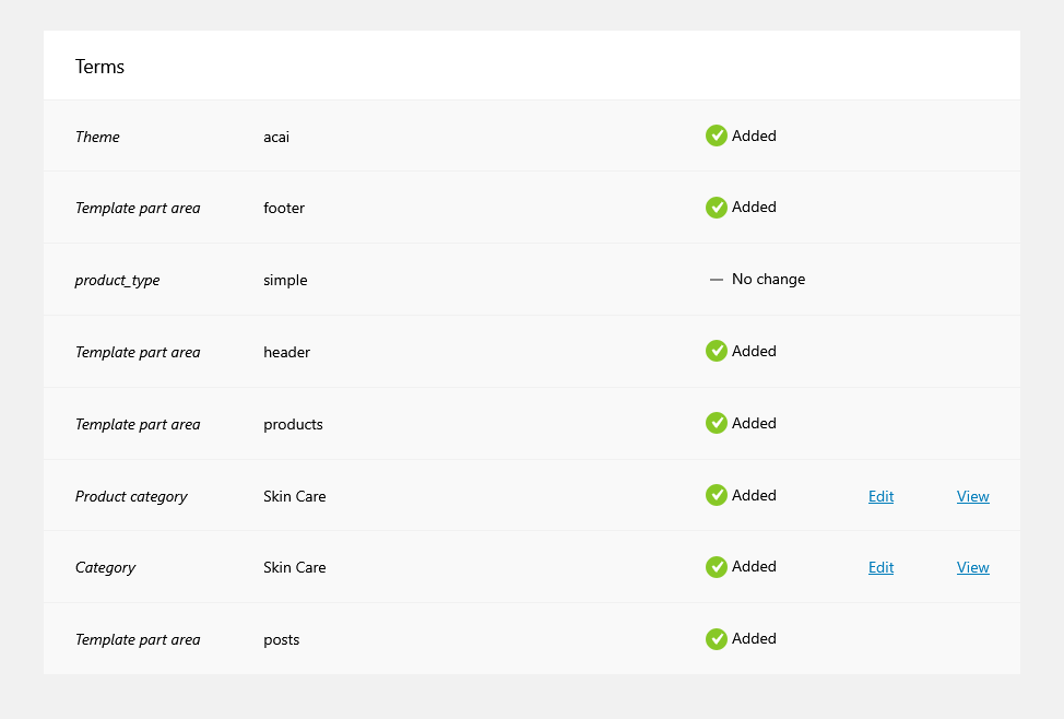 Displaying the WordPress terms added or updated during the site activation