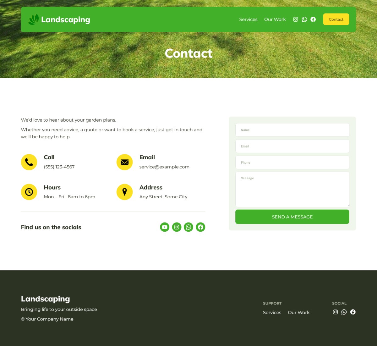 Landscaping contact page