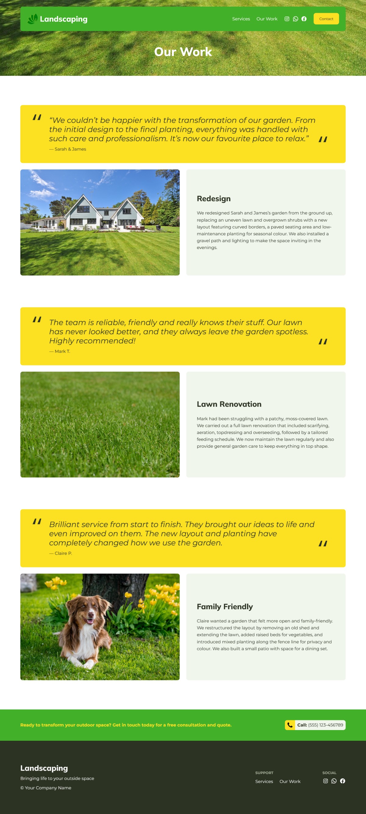 Showcase your landscaping work with client testimonials