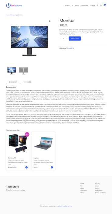 A single product page of the tech store starter site