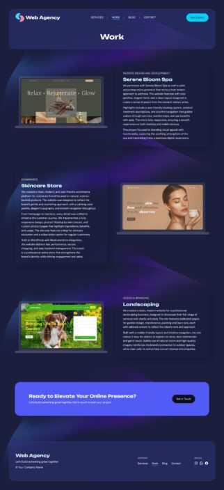 The portfolio page of the web agency starter site